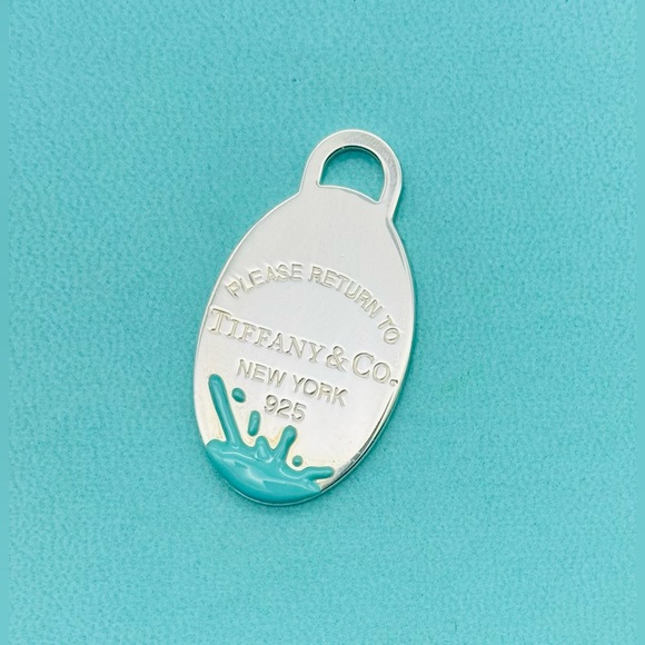 Tiffany & Co. SS Retired RTT Large Oval Blue Splash Charm EUC - Picture 4 of 5